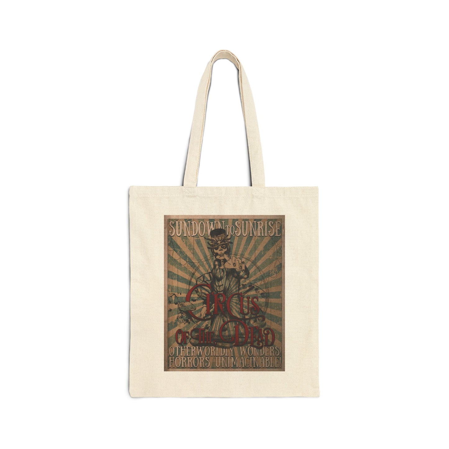 Vintage Circus Skull Tote Bag — Retro 'Sundown Sunrise' Canvas Tote