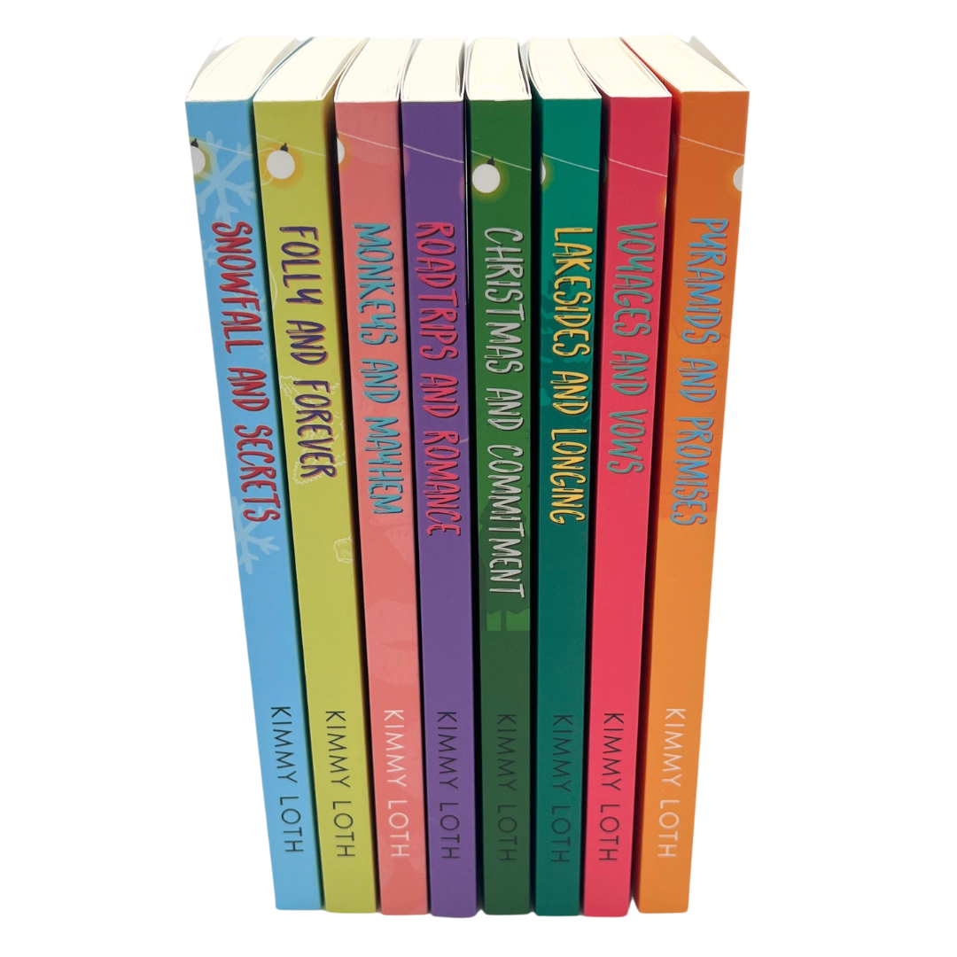 Set of books with colorful spines on a white background