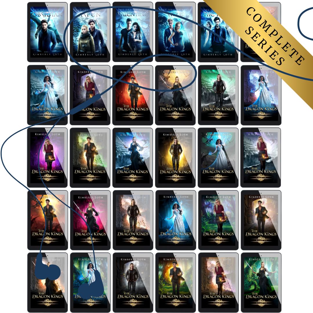 Grid of book covers from the 'The Dragon Kings' series by Kimberly Loth